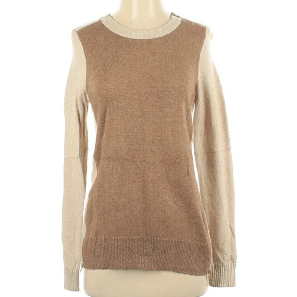 J. Crew sweater womens XS Wool pullover 2 tone zipper minimalist capsule neutral